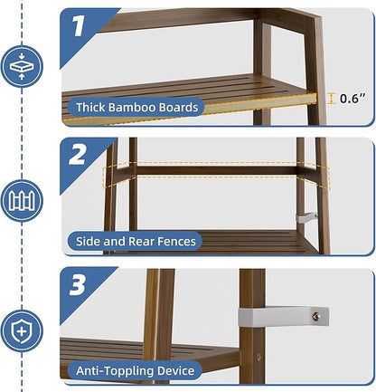 HITNET Ladder Shelf, 4-Tier Bamboo Bookshelf, Freestanding Open Display Storage Rack, Space Saving Flower Plant Display Stand for Bathroom Living Room, Walnut
