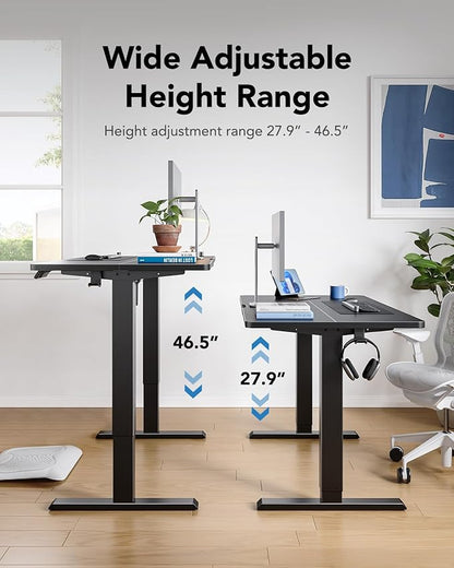 HUANUO 55" x 24" Electric Standing Desk Adjustable Height, 4 Memory Height Settings, Headphone Hook, Cable Manager, Sit Stand Up Desk for Home Office & Computer Workstation, Black