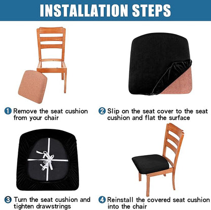 Smiry Velvet Seat Covers for Dining Room Chair Set of 2, Stretch Fit Removable Washable Chair Seat Cushion Protector Slipcovers with Ties, Camel