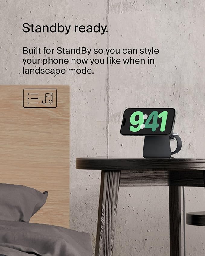 Belkin 2-in-1 MagSafe Wireless Charging Dock 15W Fast Charge iPhone Charger Compatible with iPhone 17, 16, 15, and 14 Series, AirPods, Pixel 10, and Other MagSafe Enabled Devices, PSU Included - Black