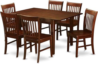 East West Furniture PSNO7-MAH-W 7 Piece Dining Table Set Consist of a Rectangle Dining Room Table with Butterfly Leaf and 6 Wooden Seat Chairs, 32x60 Inch, Mahogany