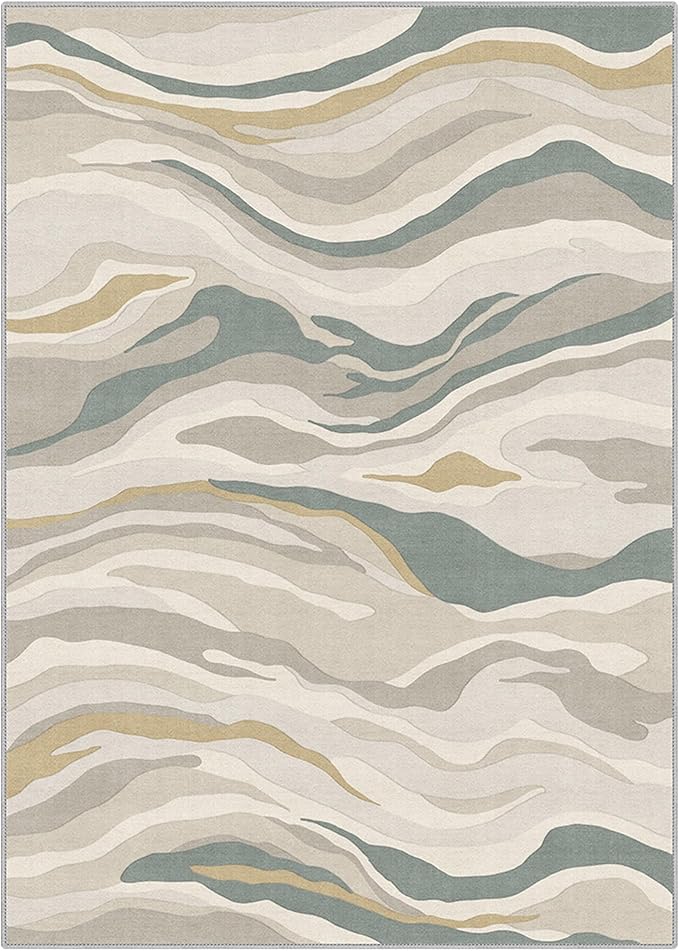 Bavni 5x7 Area Rugs Machine Washable Rug for Living Room, Modern Printed Rug Indoor Soft Area Rug for Bedroom Dining Room, Ultra-Thin Low Pile Carpet with Non Slip Rubber Backing, Rock Gray