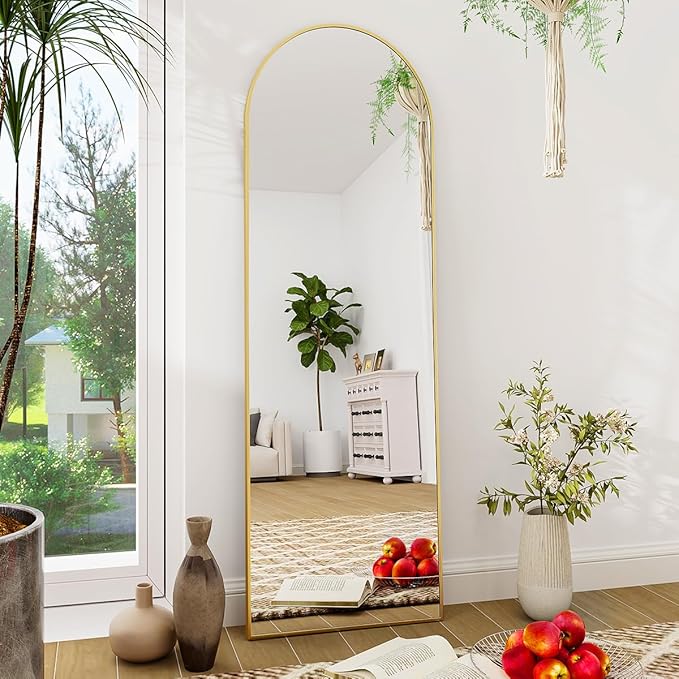 BEAUTYPEAK Arch Mirror Full Length, 59"x16" Wall Mirrors, Full Body Floor Mirror Aluminum Alloy Frame, Suitable for Bedroom, Dressing Room, Gold