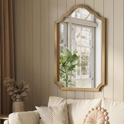 ULIKE Arched Wood Mirror – 24x36 Rustic Wall Mirror for Bathroom or Bedroom, Decorative Vanity Mirror | Solid Wood Frame | Brown | Farmhouse Entryway or Living Room Décor