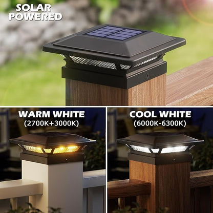 SIEDiNLAR 4x4 Solar Post Cap Lights 16 LEDs 2 Modes 3.5x3.5 4x4 Wooden Vinyl Post Light Waterproof Outdoor for Fence Deck Patio Garden Decor, Warm/Cool White (1 Pack, Black)