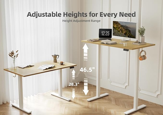 Seang Standing Desk with Adjustable Height, 40x24 Inch Electric Stand Up Desk for Home Office, Studio, Computer Workstation, Nature Top