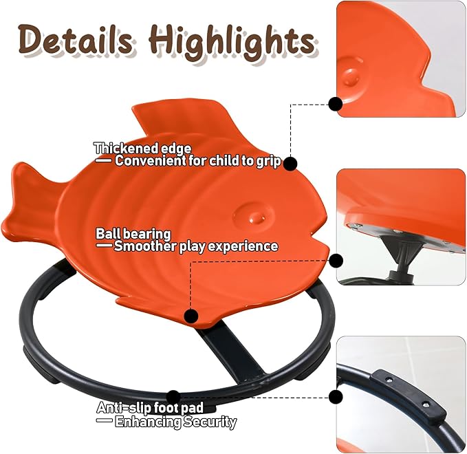 Autism Sensory Spinning Swivel Chair for Autistic Kids, 360° Spin Seat Toy for Children with Autism & ADHD, Sit and Spin Sensory Chair for Balance and Motion Training, Sensory Toys for Kids (Orange)