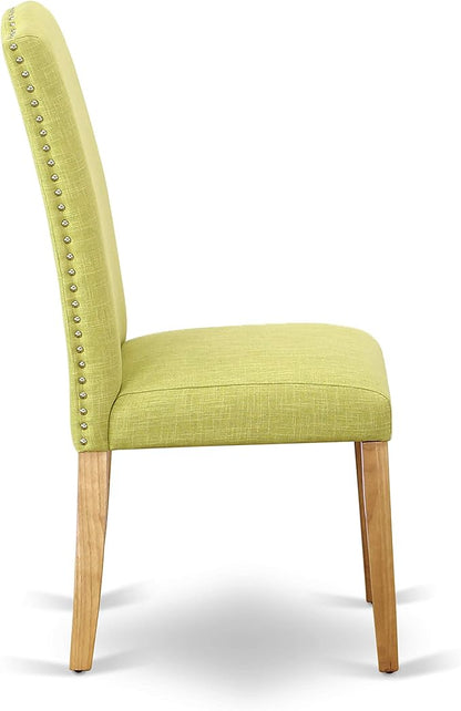 East West Furniture OXEN3-OAK-07 3 Piece Dining Table Set for Small Spaces Contains a Square Dining Room Table and 2 Limelight Linen Fabric Parsons Chairs, 36x36 Inch, Oak