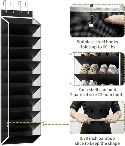 KEEPJOY 10 Tiers Mesh Over Door Shoe Organizer Storage, Hanging Shoe Holder for Door with Large Deep Pockets, Fit 20-30 Pairs Shoe Rack for Sneakers, Boots.(Black)