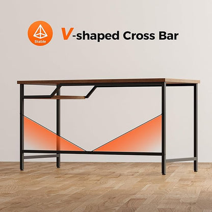 Computer Desk 55 X 24 inch, Gaming Desk for Small Spaces, Modern Simple Style Table for Home Office, Study Student Writing Table (Shelf, Rustic Brown, 55 inch)