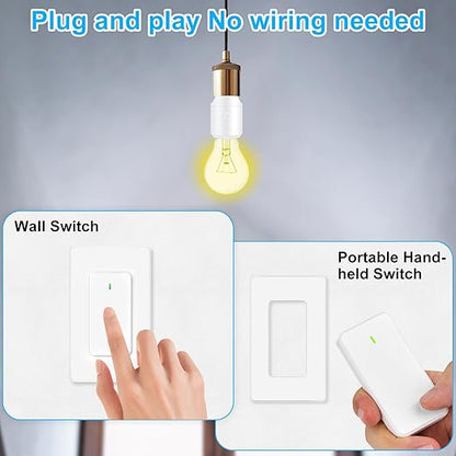 Remote Control E26 E27 Light Bulb Socket Adapter,GreenCyle Standard Medium Base Lamp Socket Extender 2.3"(5.8cm),Screw-in Light Socket,Max 500W,No Wiring Needed,500ft RF Range,for Lamp,Home & Office