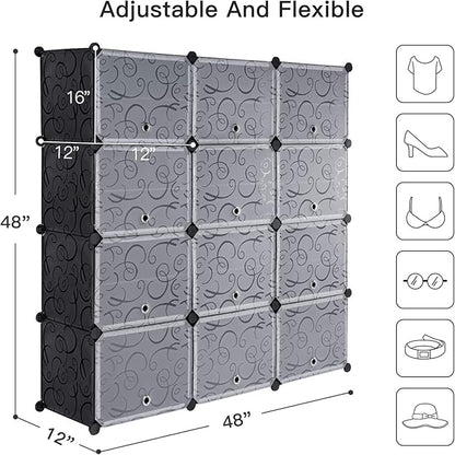 Portable Shoe Rack Organizer, 48-Pair Tower Shelf Storage Cabinets, Plastic Shoe Organizer for Entryway, Expandable for Heels,Boots,Slippers