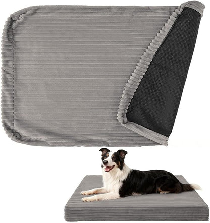 BEAUTYZOO Waterproof Dog Bed Cover Replacement Washable, Soft Plush Dog Bed Covers Removable with Zipper, Antislip Noiseless Ped Hair Pee Resistant Bedding Liner for Puppy Cat, 36x23inch, Grey L