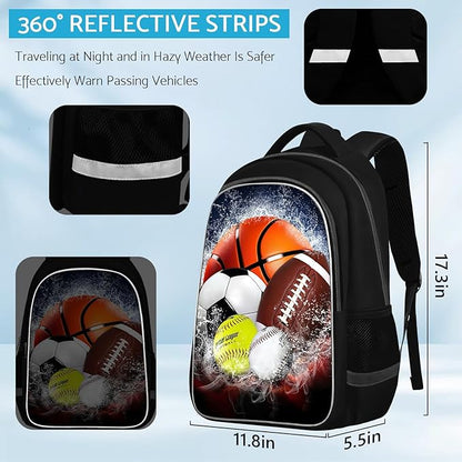 School Backpack for Boys - Sports Boys Backpack for Kids Children Teens Elementary Middle School - Students Bag for Ages 6-18,17″Bookbag Multifunctional Large Capacity