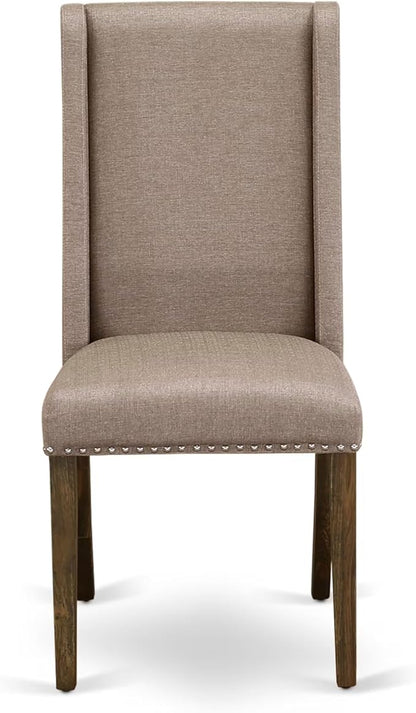 East West Furniture V797FL716-5 5 Piece Modern Dining Table Set Includes a Rectangle Wooden Table with V-Legs and 4 Dark Khaki Linen Fabric Parson Dining Chairs, 40x72 Inch, Multi-Color