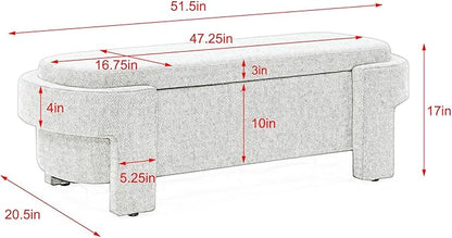 KEIKI 51" Linen Ottoman Bench with Large Storage Space, Upholstered Seating Foot Rest Stool Furniture for Bedroom, Living Room, Entryway, Yellow