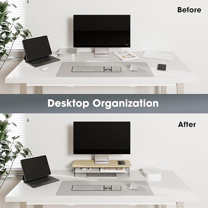 Fenge Acrylic Monitor Stand Riser, 23.6 Inches Monitor Stand with Metal Storage, 2 Tier Acrylic Computer Riser for Desk, Clear Laptop Stand for PC, Laptop, Printer, TV