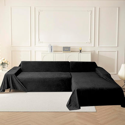 MYSKY HOME Black Couch Covers for Sectional Sofa Love Seat Couch Cover, Couch Covers for Dogs Washable Couch Cover Blanket, Non Slip Sofa Slipcovers, Super Soft Sofa Towel for Kids, Pets, 71" x 118"