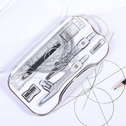 10 Pieces Math Geometry Kit Set Student Supplies with Shatterproof Storage Box,Includes Rulers,Protractor,Compass,Eraser,Pencil Sharpener,Lead Refills,Pencil,for School and Drawings（Grey）