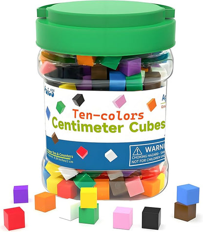 Geometric Solids 300 Pcs,Math Counting Cube,Plastic Color Sorting Stacking Blocks for Kids