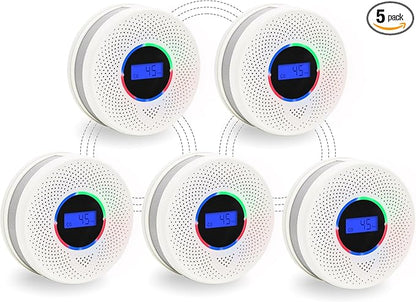 10-Year Battery Wireless Interconnected Smoke and Carbon Monoxide Detector, Smart Interlink Smoke CO Alarm with Digital Display, Fire and CO Combo Alarm for Home (5 Pack)
