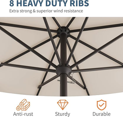10FT Patio Umbrella, Outdoor Umbrella with Push Button Tilt and Crank, 8 Sturdy Ribs, UV Protection & Waterproof Market Umbrella for Pool, Backyard, Beach,Deck (Beige)