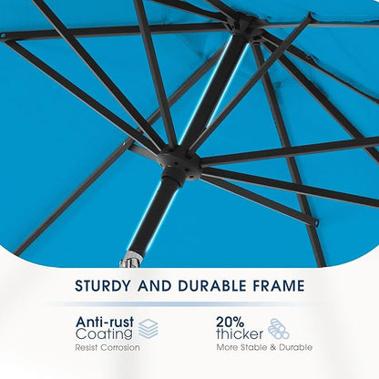 wikiwiki 9FT Patio Umbrella with Base, Outdoor Umbrellas with Base Included, 8 Sturdy Ribs, Waterproof Fade Resistant POLYESTER DTY Canopy for Deck, Lawn, Garden, Backyard & Pool, Royal Blue