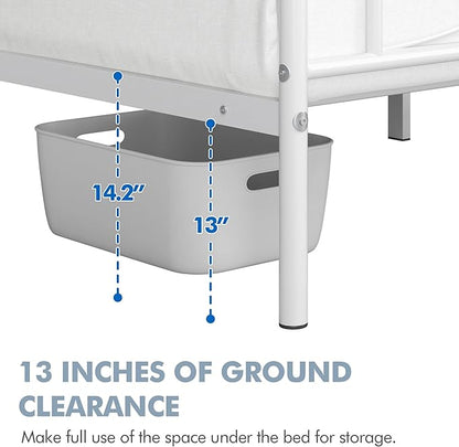 Yaheetech Metal Twin Size Bed Frame, Platform Bed Frame, Mattress Foundation with Curved Design Headboard & Footboard, NO Box Spring Needed, Heavy-Duty Support, Easy Assembly, Twin, White