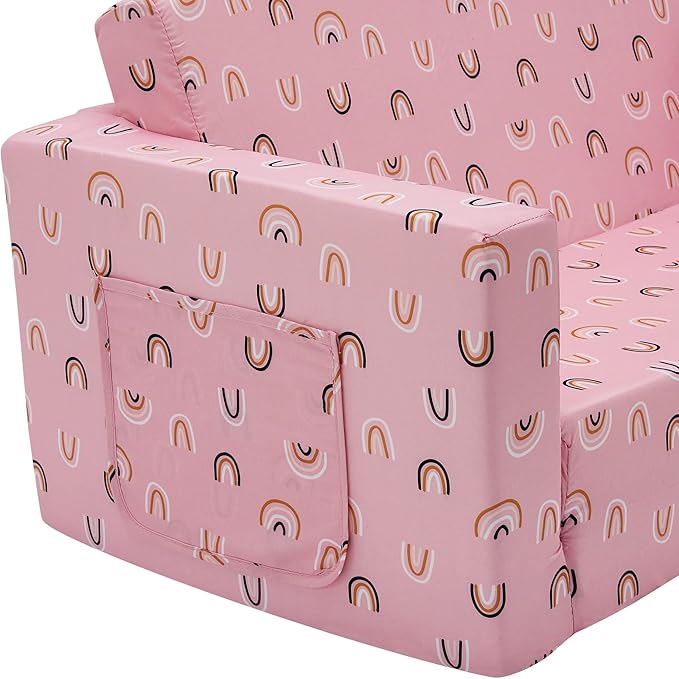 Ulax furniture Kids Sofa Chair Children FILP-Out Chair 2-in-1 Convertible Sofa to Sleeper Couch (Pink Rainbow)