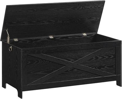 47.2" Toy Chest, Sturdy Entryway Storage Chest with Safety Hinge, Retro Toy Box, Wooden Look Accent Furniture for Living Room, Bedroom, Black SCBK48801