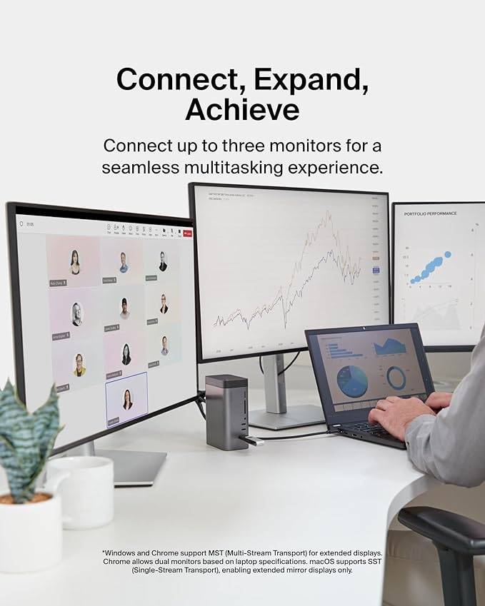 Belkin USB-C Hub, 11-in-1 Pro GaN Dock 150W, Multi-Port Docking Station w/USB-C, USB-A, Ethernet, SD, MicroSD, 3.5mm Port, 4K HDMI Ports for Triple Monitor Display - Compatible w/MacBook Pro & More