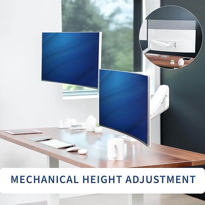 VIVO Heavy Duty Dual Ultra-Wide Monitor Tension Arm for up to 45 inch Screens, Holds 44 lbs per Arm, Premium Desk Mount Monitor Stand for 2 Ultrawides, White, STAND-V200DW