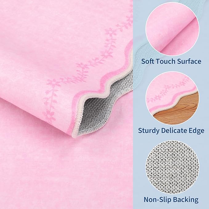 GarveeHome 5x7 Valentines Scalloped Area Rug Pink Washable Rugs for Living Room Bedroom, Soft Low Pile Non Slip Accent Floor Mat Solid Floral Print Throw Rug Farmhouse Indoor Carpet for Dorm Playroom