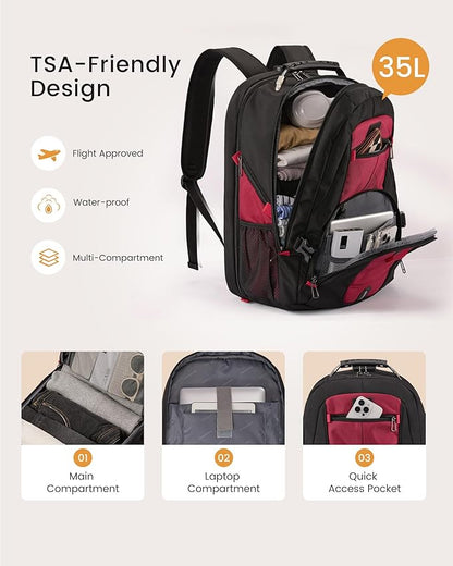 LOVEVOOK Travel Laptop Backpack Waterproof Anti Theft Backpack with Lock and USB Charging Port Large 17-17.3 Inch Computer Business Backpack for Women Men Red