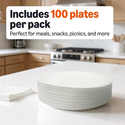 Amazon Basics 9" Uncoated White Paper Plates 1200 Count (Pack of 12)