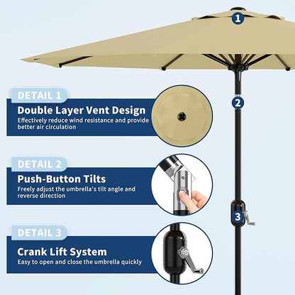 Garvee Patio Umbrella 10 ft, Table Umbrella Outdoor Patio UV Protection with Crank Lift & Push Button Tilt, 8 Sturdy Ribs for Yard, Deck, Pool - Beige