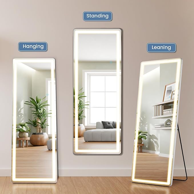 OLIXIS 16"×60" Full Length Mirror with Light, LED Floor Full Body Mirror with 3 Color Lighting