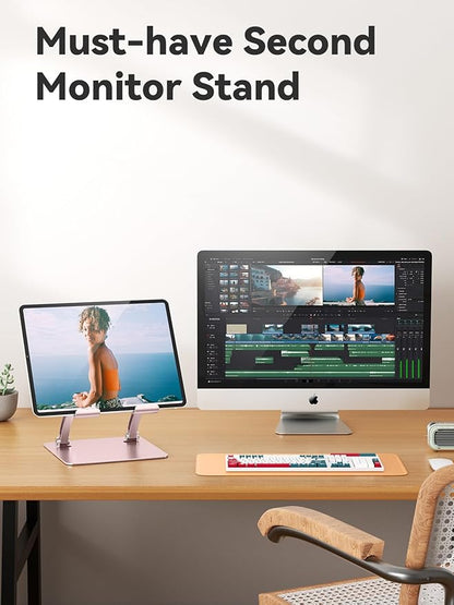 tounee Tablet Holder Stand, Dual Rod Adjustable Aluminum Desktop Stand, Compatible with 4.7-16.9" iPads, Surface Tablets, Portable Monitor, Kindle and More (Rose Gold)