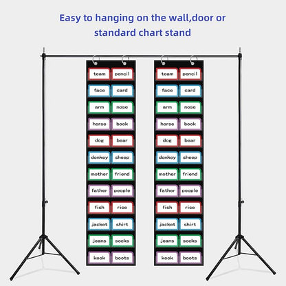 10”W x 48.25”H Classroom Words Pocket Chart with 12 Clear Pockets, Black Standard Pocket Chart for Classroom and Home for Sentence Strips, Reusable Words Hanging Pocket Chart (Black)