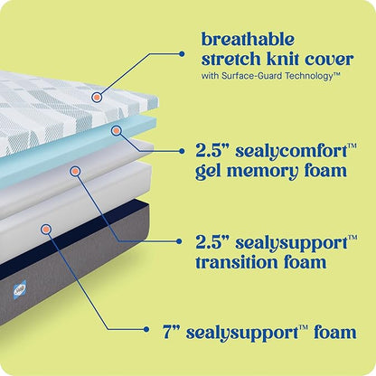Sealy Dreamlife 12” Foam Mattress-in-a-Box, Twin, SealyComfort Gel Memory Foam, SealySupport Transition Foam, Surface-Guard Technology