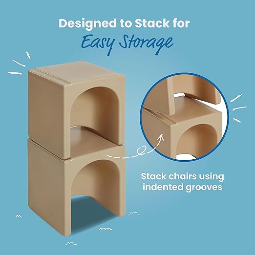 ECR4Kids Tri-Me Table and Cube Chair Set, Multipurpose Furniture, Sand, 3-Piece
