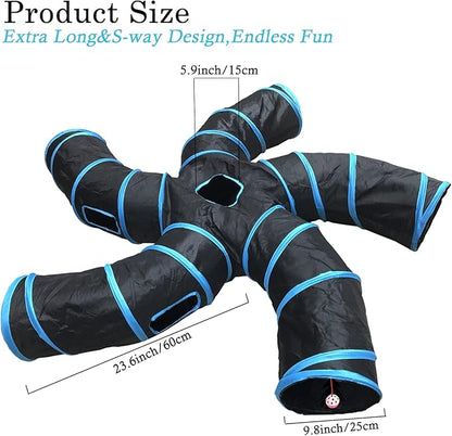 Cat Tunnel,5 Way Large Collapsible Tunnels Tube Upgrade with 6 Peek Hole,S-Shaped Maze House Play Toy Interactive Cat Toy for Cat Kitten Kitty Rabbit