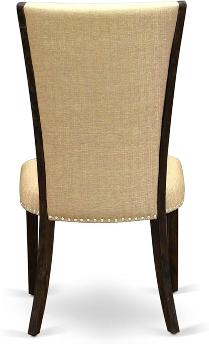 East West Furniture V797VE703-6 6 Piece Dining Table Set Contains a Rectangle Dining Room Table with V-Legs and 4 Brown Linen Fabric Parson Chairs with a Bench, 40x72 Inch, Multi-Color