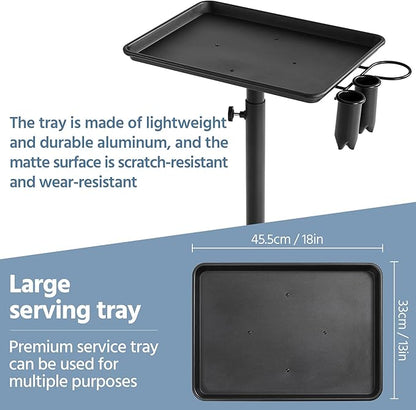 Yaheetech Rolling Salon Tray - Aluminum Trolley Cart Equipment on Wheels & Adjustable Height Mobile Beauty Salon Spa Stools Service Instrument Storage Tray w/Accessory Caddy - Black