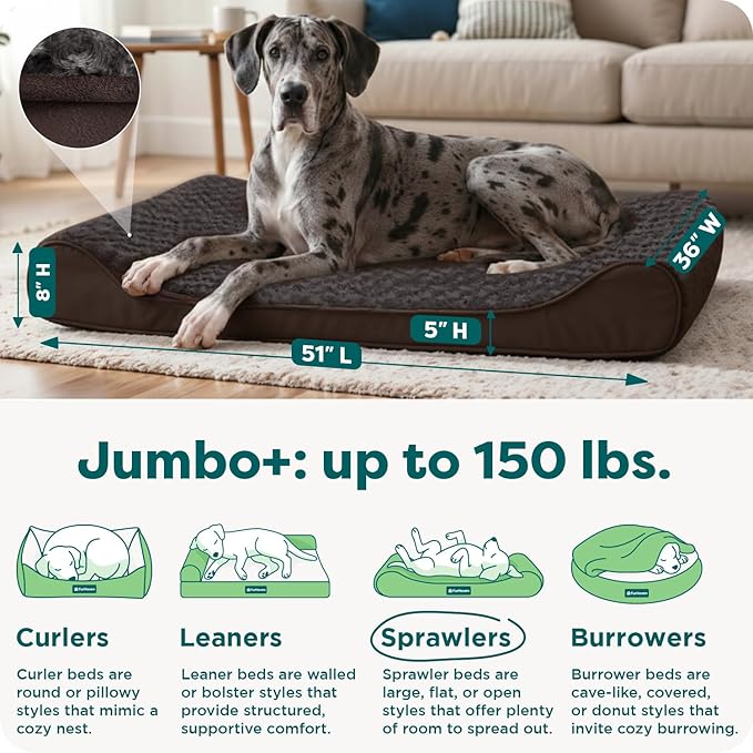 Furhaven Orthopedic Dog Bed for Large Dogs w/ Removable Washable Cover, For Dogs Up to 150 lbs - Ultra Plush Faux Fur & Suede Luxe Lounger Contour Mattress - Chocolate, Jumbo Plus/XXL