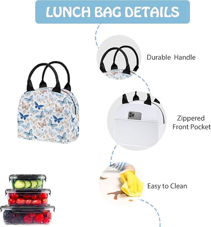 Butterfly 3PCS Backpack Set for Teens Elementary Middle High School, 17 Inch Lightweight Classic Bookpack 3 in 1 Set for Girls Boys, Kids Back to School Backpack with Lunch Box Pencil Case