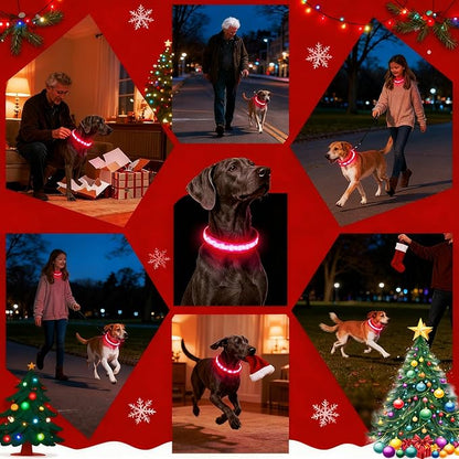 DOGWONG LED Dog Collar - Christmas Red Plaid Heavy Duty Light up Dog Collars - Rechargeable Waterproof - Lighted Dog Collars for Night Walking, Hiking, Camping(Red Plaid,M)