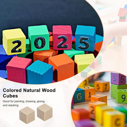 50-Pack DIY Wooden Cube, 0.4 Inch(1 Cm) Colored Natural Wood Blocks for Crafts Making Puzzle Games/Wedding/Home Decor/Dice/Building, Square Blank Block [Natural Tone]