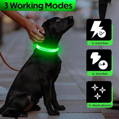 Light Up Dog Collar ??Reflective, Adjustable, Rechargeable Electronic Glow Pet Collars ??Bright, Comfortable, High Visibility LED Dog Collar for Night Safety, Outdoor Walk, Flashing Fun, Green, Small