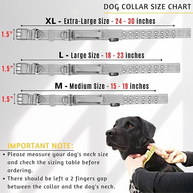 ADITYNA Heavy Duty Dog Collar for Medium Dogs - Reflective Gray Collar with Handle for Training, and Walking - Wide, Thick, Tactical, Soft Neoprene Padded
